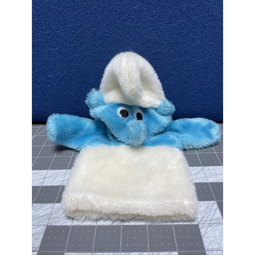 1980's Smurf Plush Hand Puppet Blue White Peyo‎ Wallace Berrie Retro Toy Korea
